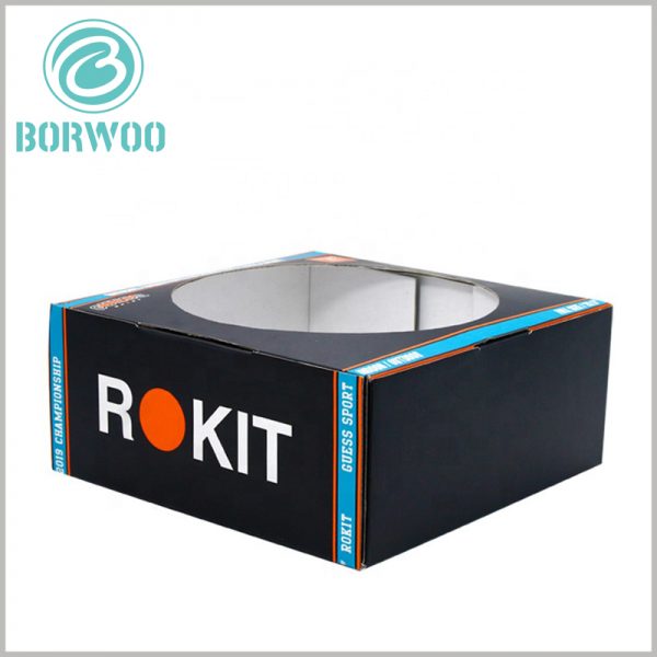 custom corrugated packaging with window. On the side of sports product packaging, brand names and creative patterns are printed to attract athletes to buy basketball products.