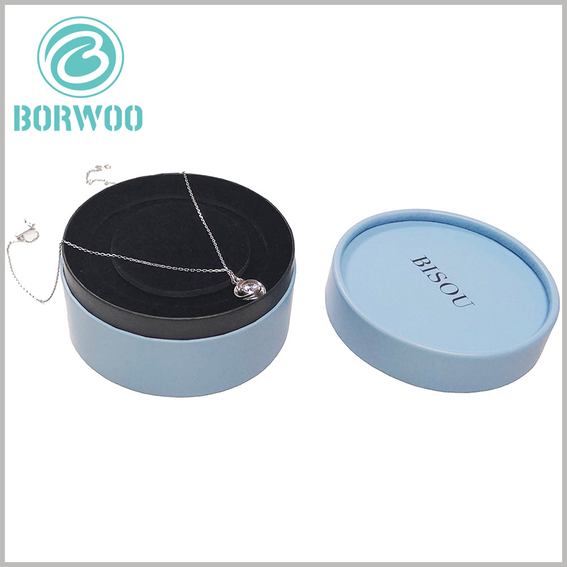 custom jewelry gift boxes for necklaces. There is a black flocking insert inside the paper tube package to fix and protect the jewelry product.