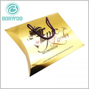 custom packaging boxes for hair extensions. The golden wig packaging boxes have good value, and the brand name design combines the wigs to make the packaging more artistic.