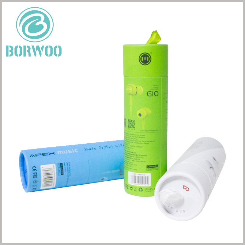 custom paper tube boxes for earphone packaging. The parameters of electronic products are important to customers. Customers can learn more about earphones through the printed content on the cylinder packaging.