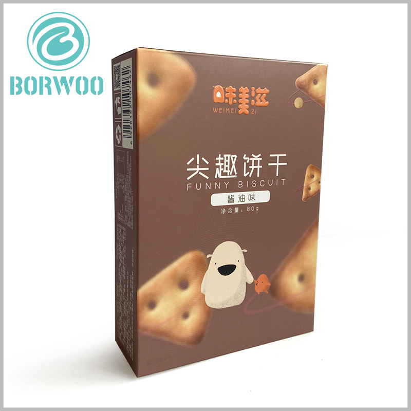 custom printed cardboard package for cookies. Custom packaging patterns and printed content can improve the attractiveness and pertinence of packaging.