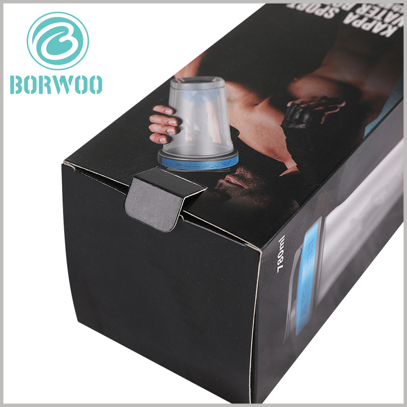 custom sport water bottle packaging box. A buckle is provided at the sealing of the package, which has a positive effect on fixing the sealing of the package.