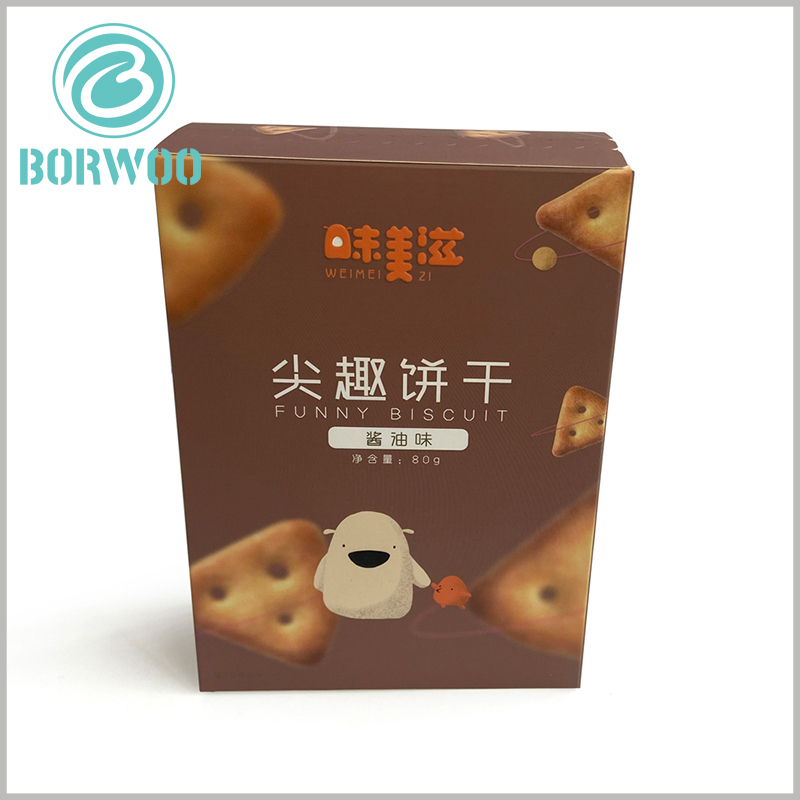 custom zipper open cardboard package for cookies. CMYK printing enables the appearance and content of the packaging to be targeted to promote branded cookies, which is one of the best product marketing methods.