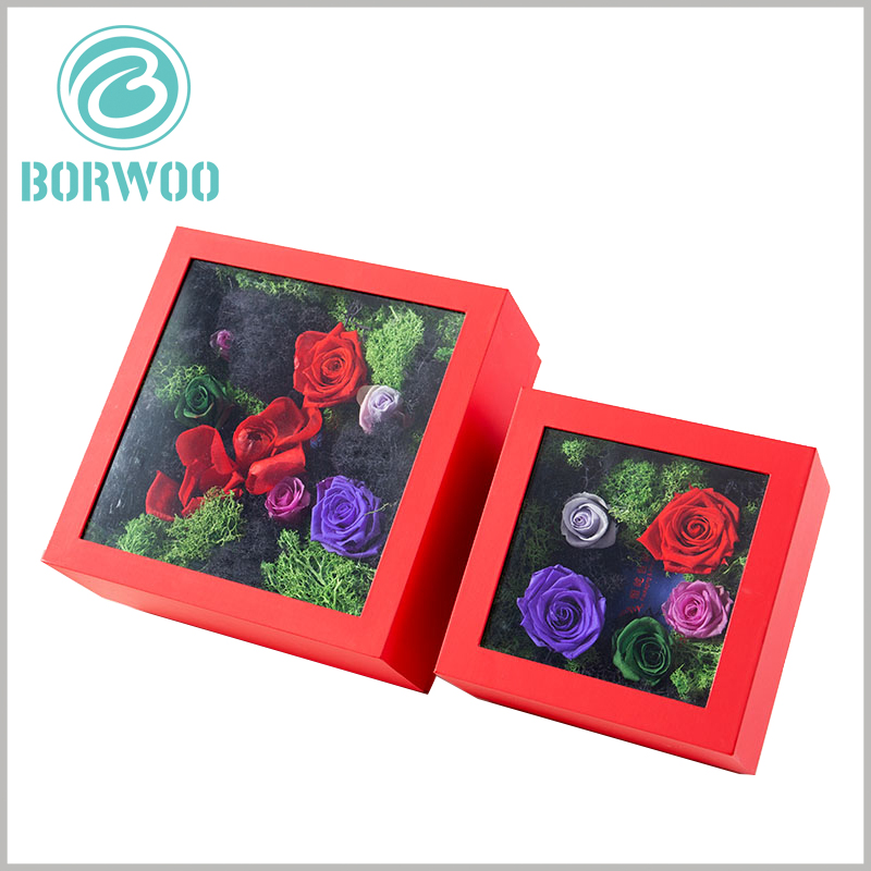 flower packaging boxes with pvc windows. Flower gift boxes can customize the packaging size to meet the needs of different products.