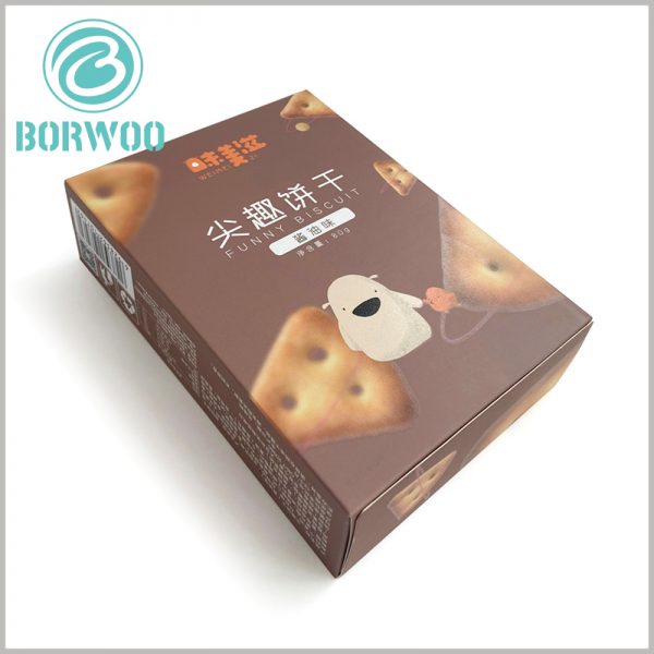 zipper open cardboard food package for cookies. Through the surface patterns and text information of food biscuit packaging, customers can quickly understand the product and make a purchase decision.