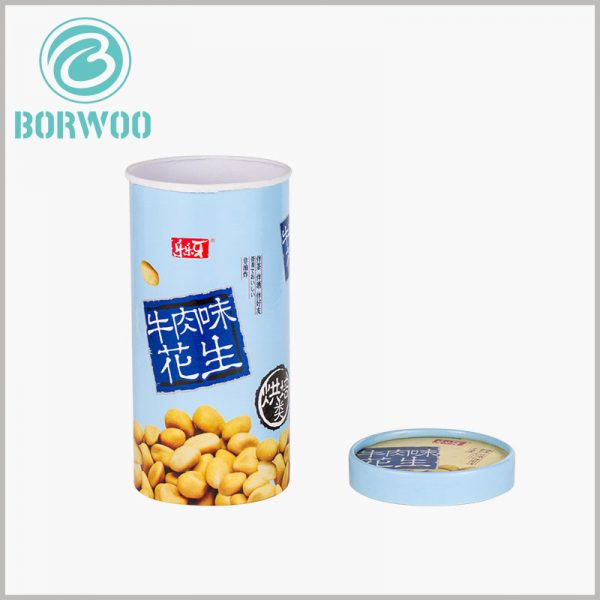 food grade paper tube for peanut packaging. Food-grade round boxes with lids can print product-related content to promote products.