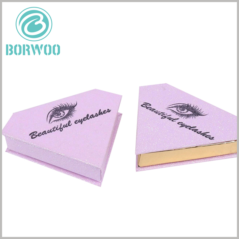 glitter diamond shape eyelash packaging with idea. The pink false eyelashes packaging box, the eyes use the cartoon pattern of false eyelashes as the main design of the packaging design, which increases the creativity of the packaging.