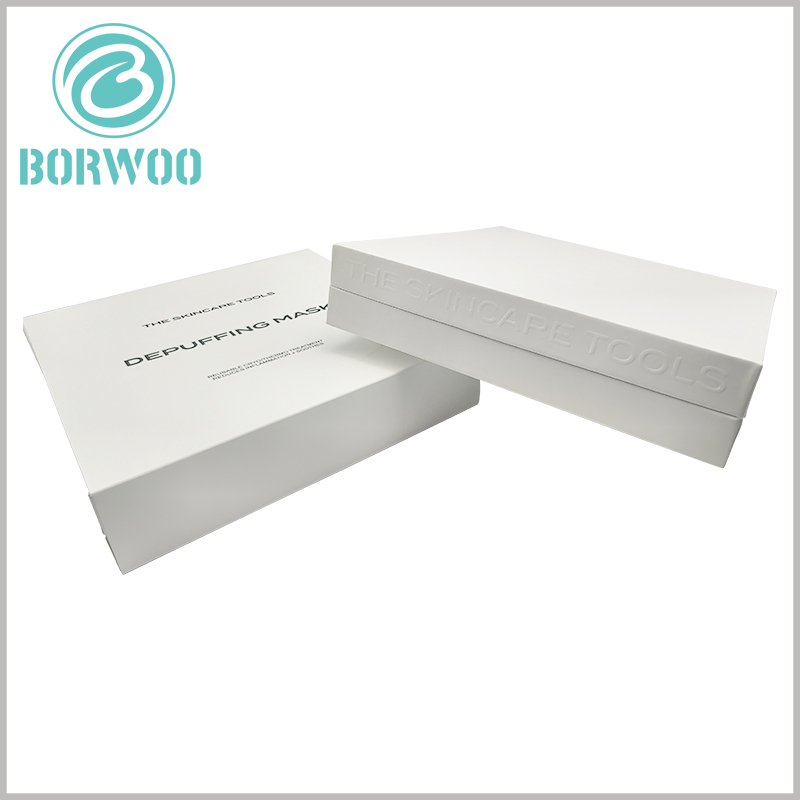 high end face mask packaging gift boxes with emboss printed.Full-wrap white kraft paper with matte finish