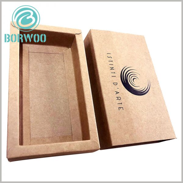 kraft paper packaging boxes with logo. Kraft drawer boxes are packed, and the inner box can be pushed from any side to open the package.