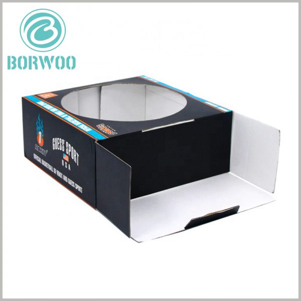 large corrugated packaging with window. At the edge of the sports package, there are multiple buckle positions, which can be fully expanded or firmly fixed.