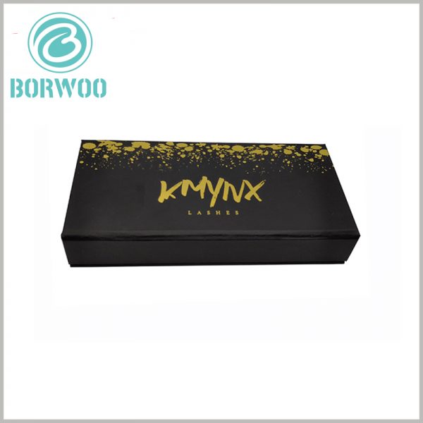 luxury black gift boxes for eyelashes. The black false eyelashes packaging has only two colors, black background and gold (brand name and pattern) information