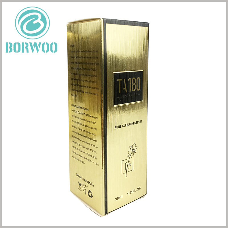 luxury cosmetic packaging boxes wholesale. The foldable golden cardboard boxes are printed with detailed text, which will fully explain the product.