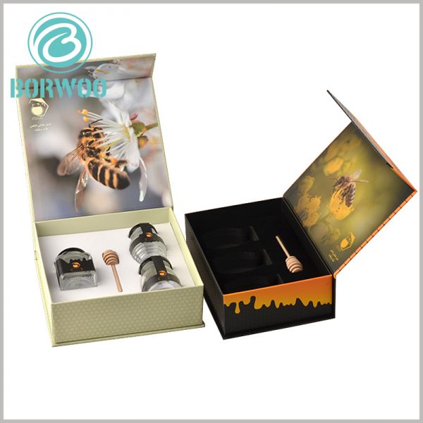 luxury creative food packaging for honey. The customized honey packaging design is unique, can attract the attention of customers, and promote the product well to promote the purchase behavior.