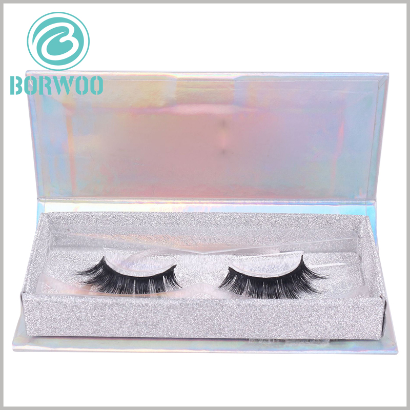 luxury silver glitter eyelash box packaging. Cosmetic packaging design uses fashion elements and uses helpful raw materials to enhance the attractiveness of packaging and products.