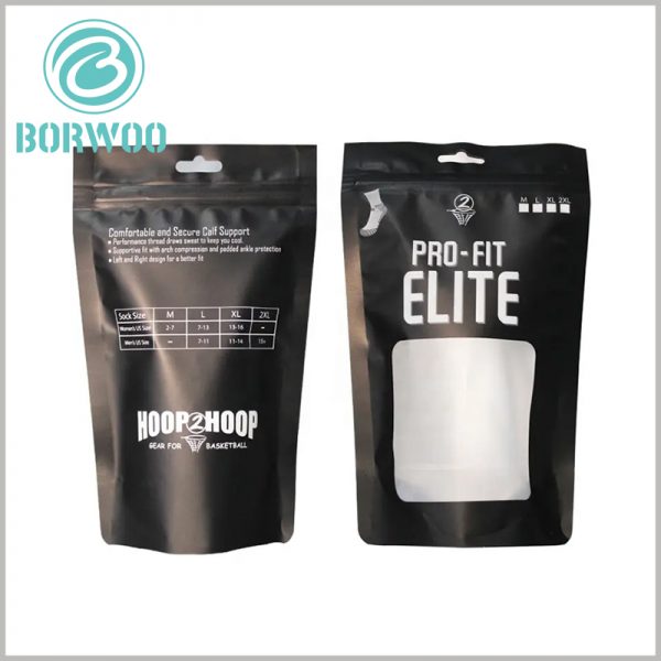 matte black stand up pouch with window, the design of pvc window is very helpful for product display and publicity