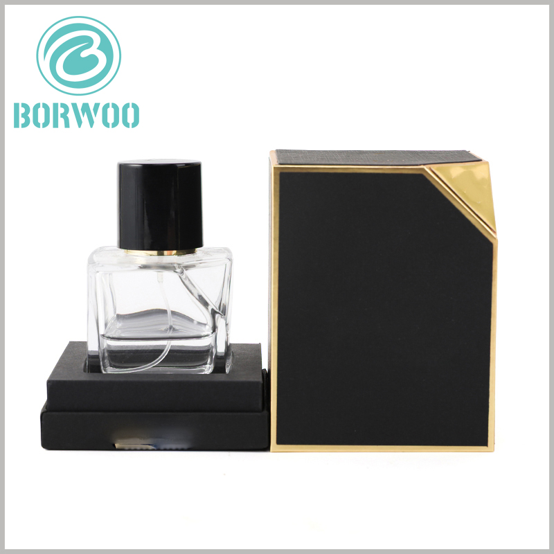 small perfume gift boxes for sale. The black EVA is located at the bottom of the perfume boxes and is used to fix the bottom of the perfume glass bottle.